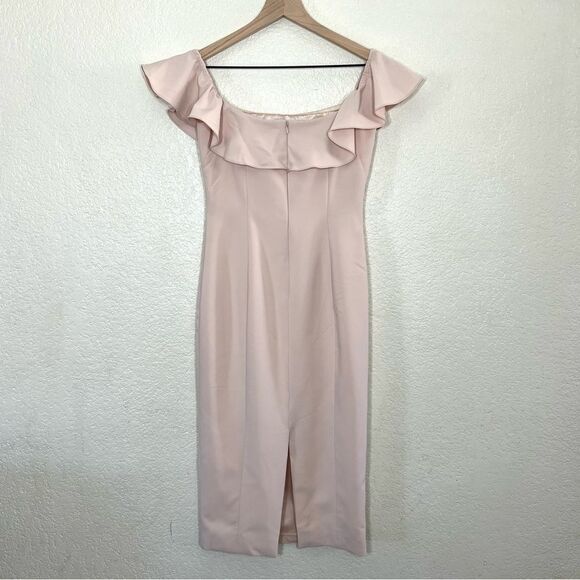 JAY GODFREY Rollins Off Shoulder Midi Blush Nude Dress Ruffle Size - Picture 3 of 13